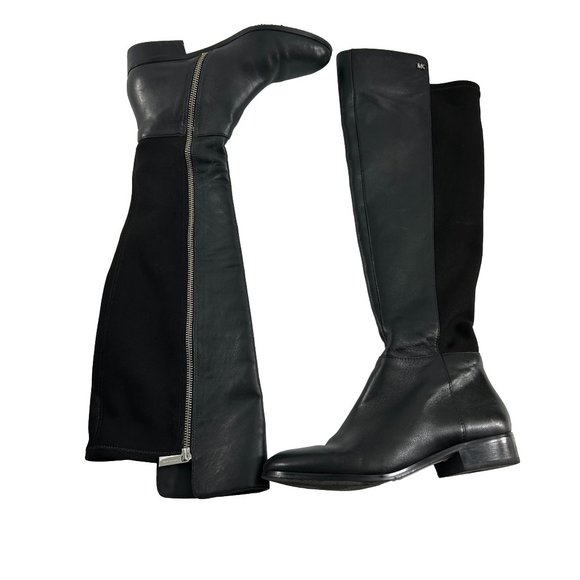 Michael Kors Womens Riding Boots Size 6 M Bromley Black Leather Knee High Flat - Picture 1 of 11